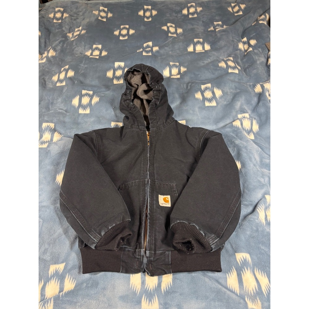 Carhartt Kids Black Washed Duck Fleece Lined Active Jacket YYJ158 BLK Size S 6/7